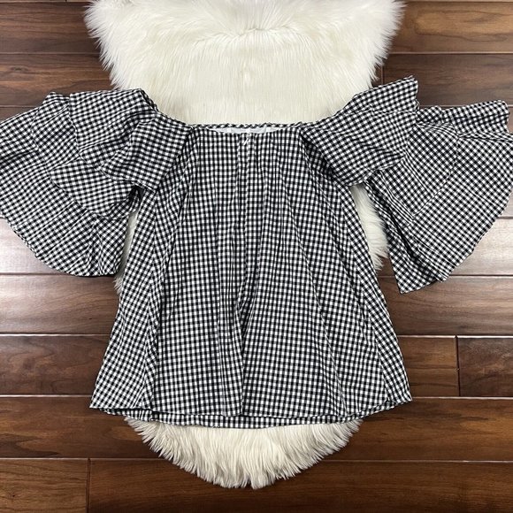 Caroline Constas Size Small Black White Gingham Off The Shoulder Mini Dress - Picture 7 of 11